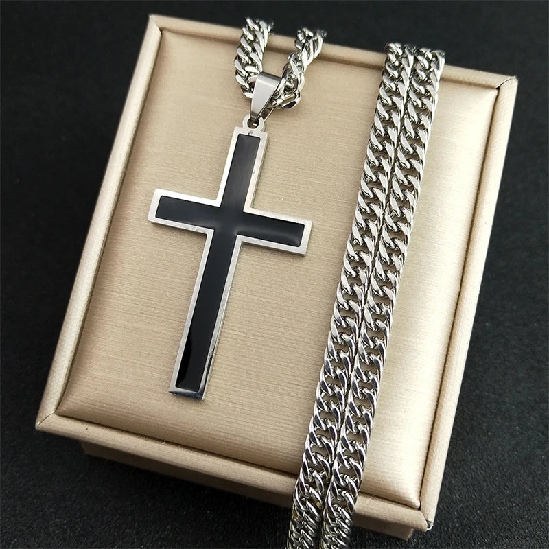 Punk hip hop preto cruz pingente colar para mulheres homens de aço inoxidável cor ouro masculino jesus cristo corrente jóias colar n8236s0