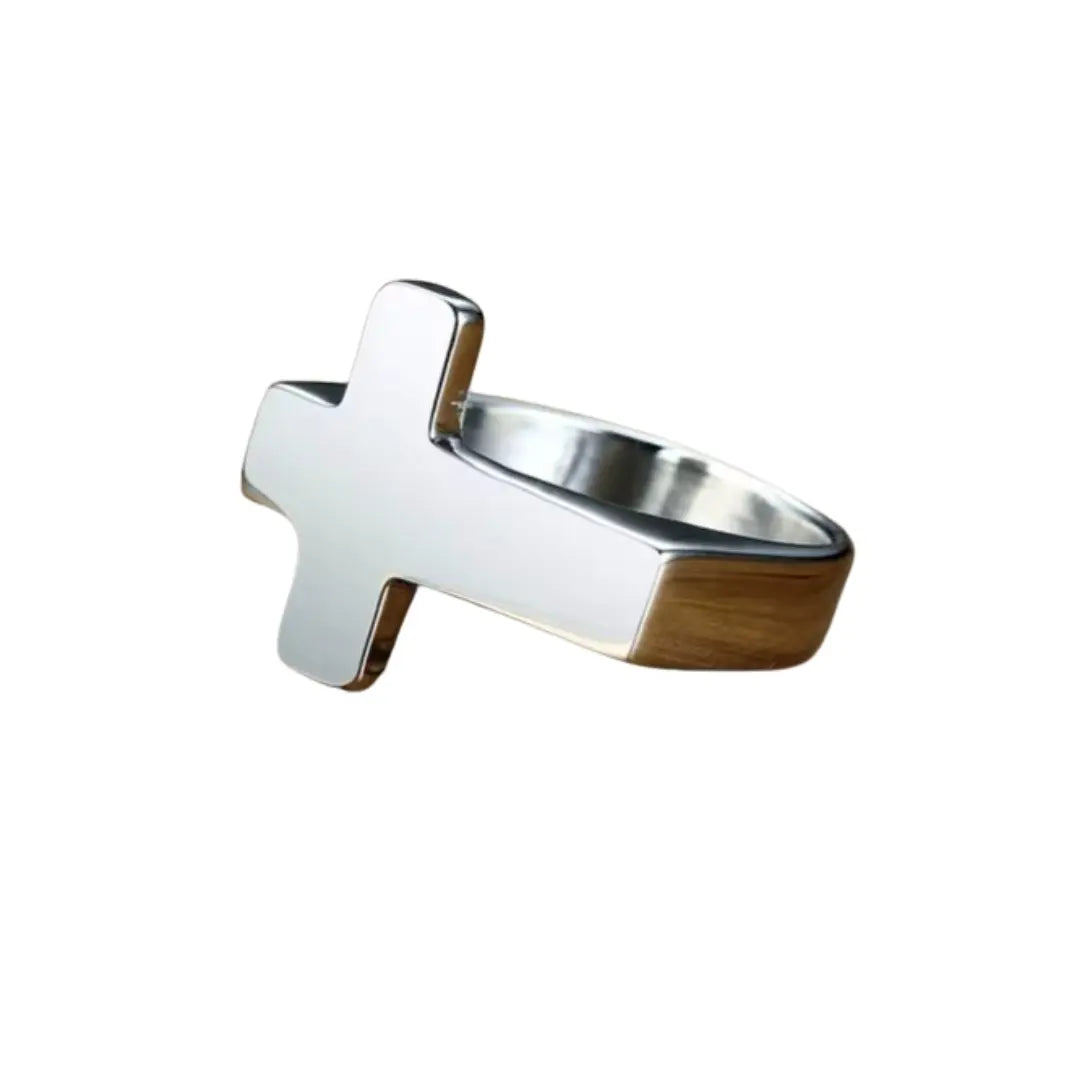 anel de cruz masculino prata