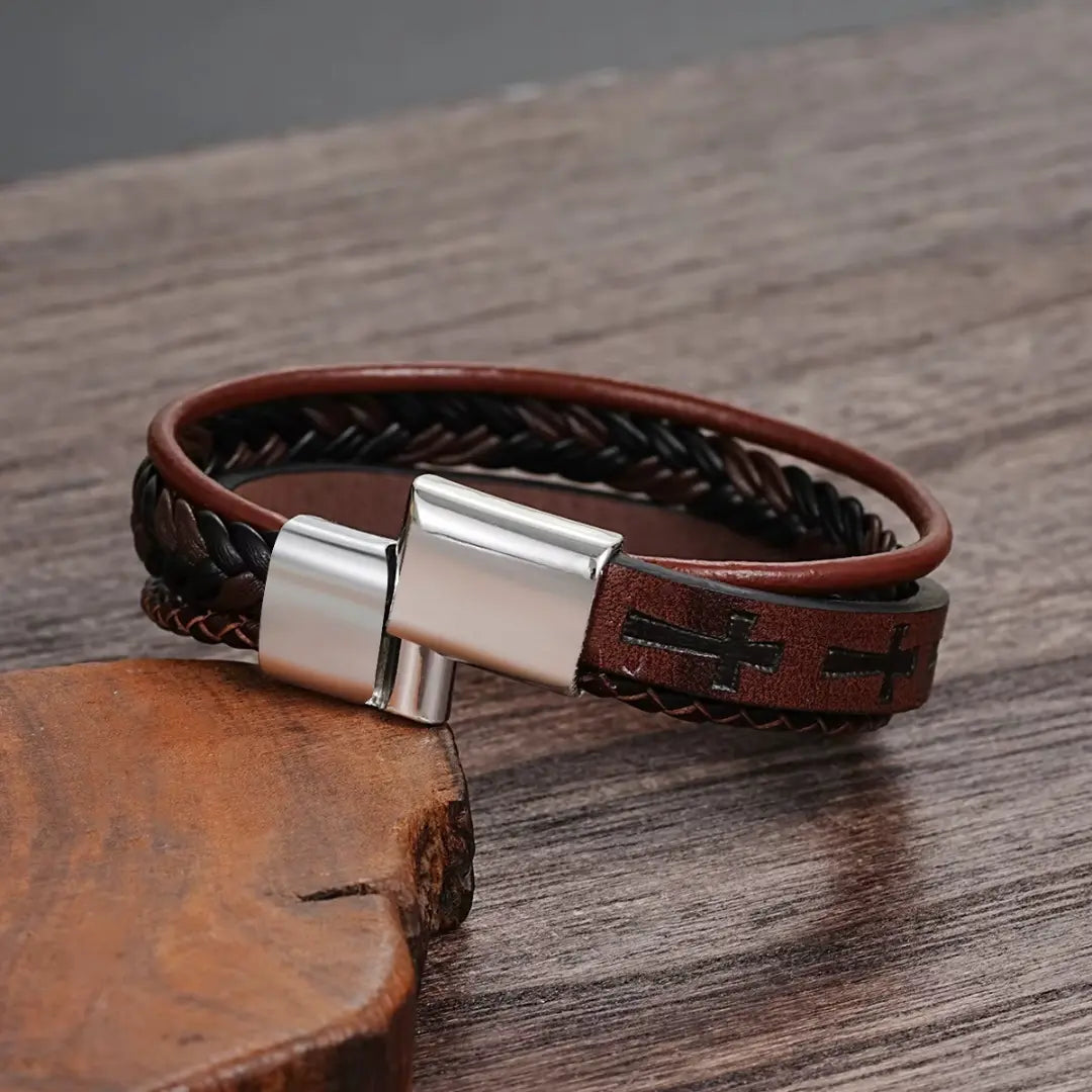 Pulseira Católica Masculina de Cruz Modelo Vintage