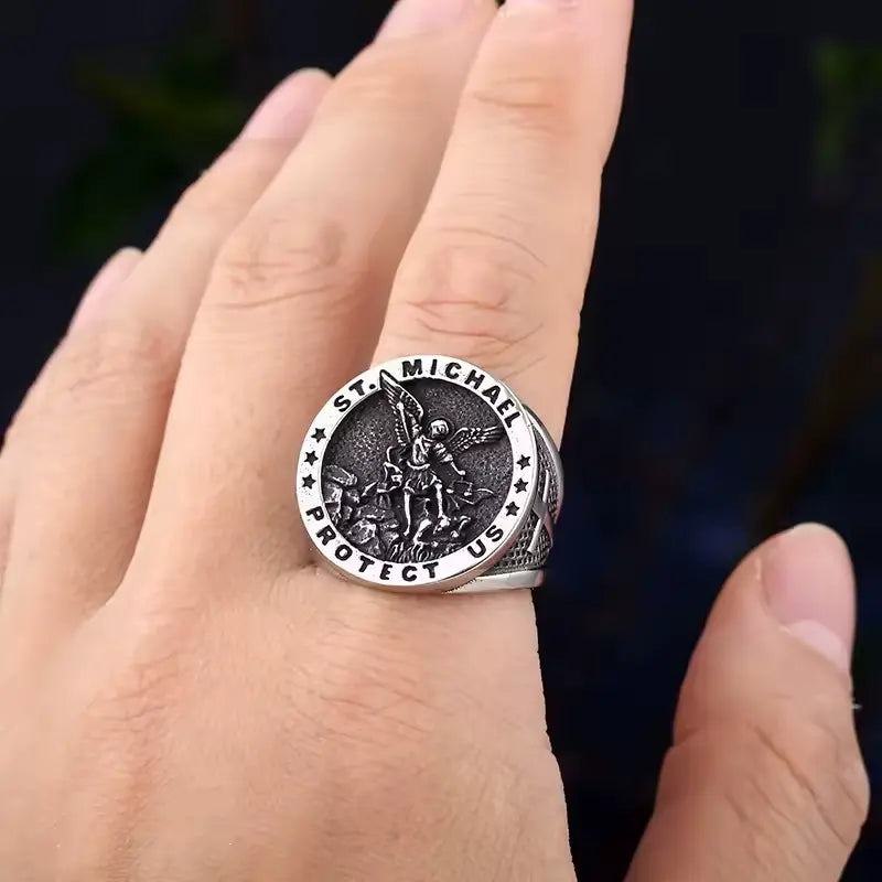 Anel Arcanjo São Miguel 316L Aço Inoxidável Masculino