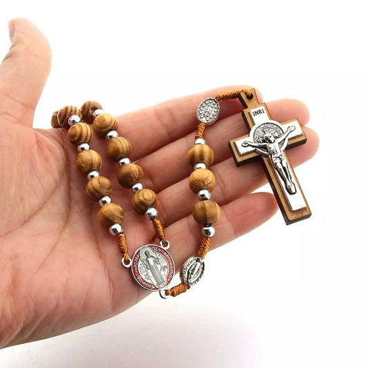 Terço de São Bento de Madeira 56cm com Crucifixo