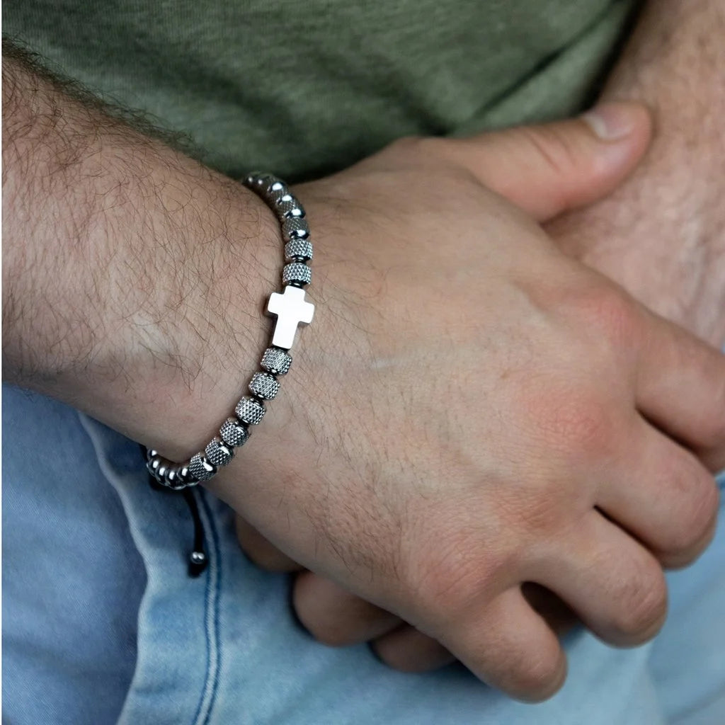 Pulseira Masculina Cruz de Aço Inoxidável