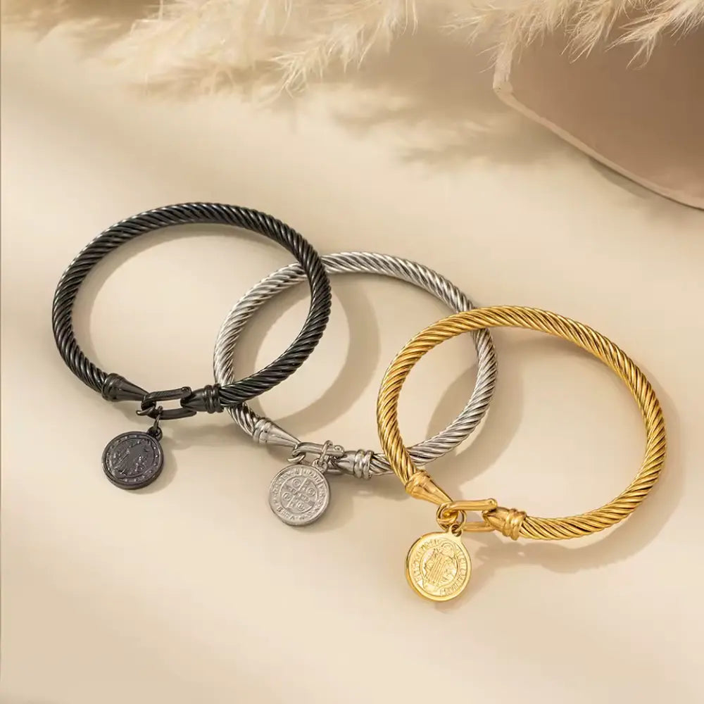 Pulseira Medalha São Bento em Aço Inoxidável