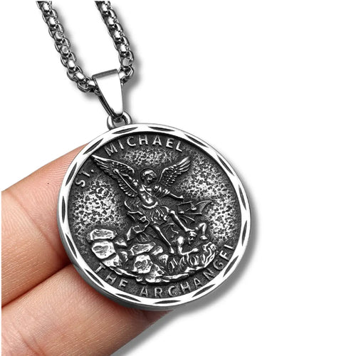 Colar São Miguel Arcanjo Masculino Modelo Guardião Prata