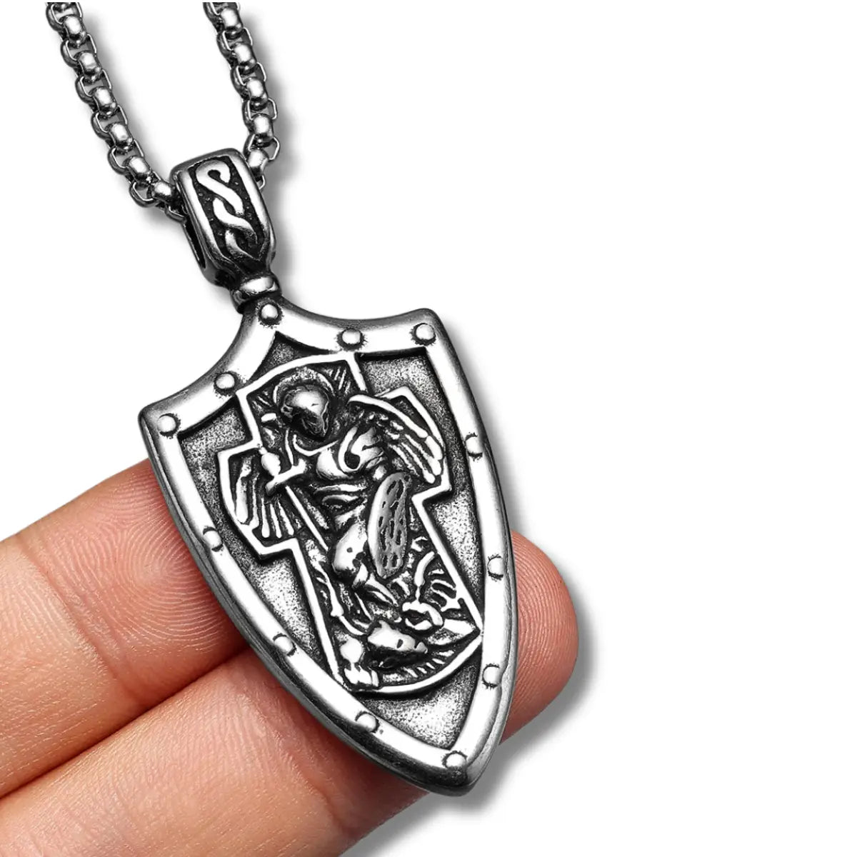 Colar Masculino Pingente de Escudo Arcanjo São Miguel
