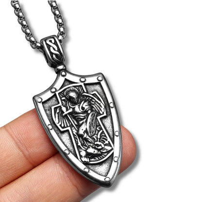 Colar Masculino Pingente de Escudo Arcanjo São Miguel