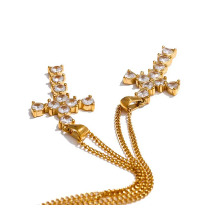 Colar Feminino Cruz Zircônia Cúbica Banhado a Ouro 18K