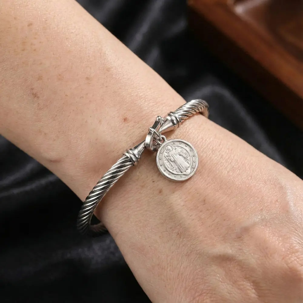 Pulseira Medalha São Bento em Aço Inoxidável