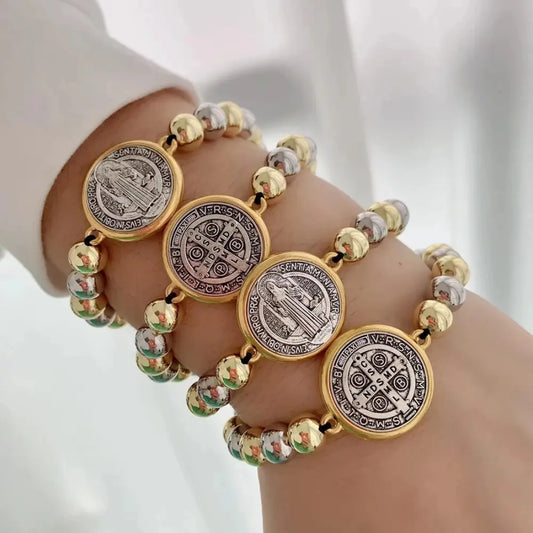 Pulseira de Contas com Medalha de São Bento