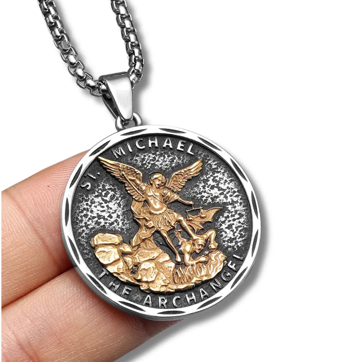 Colar São Miguel Arcanjo Masculino Modelo Guardião Prata