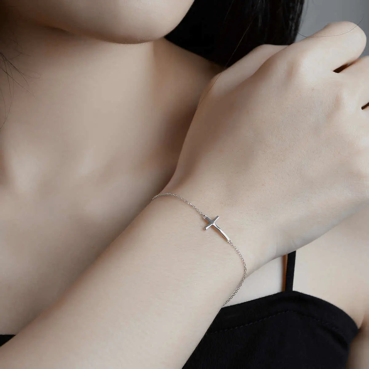 Pulseira Cruz Prata Esterlina 925 Feminina