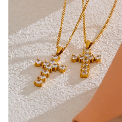 Colar Feminino Cruz Zircônia Cúbica Banhado a Ouro 18K