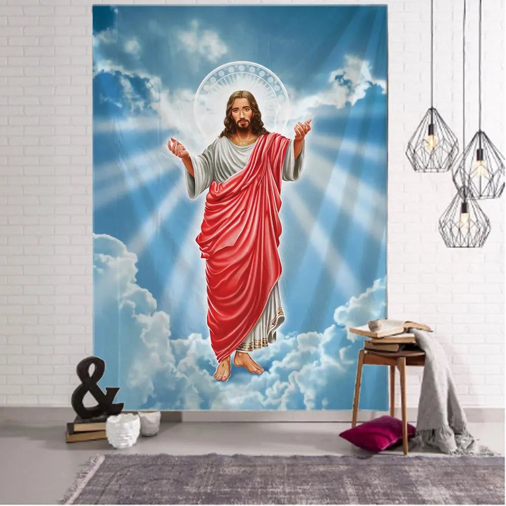 Jesus retro arte ilustração tapeçaria decoração de parede para casa hippie boêmio decoração yoga tapete folhas decoração do quarto estético