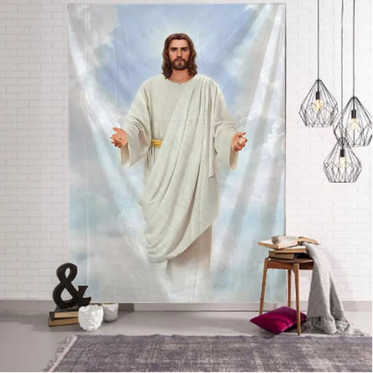 Jesus retro arte ilustração tapeçaria decoração de parede para casa hippie boêmio decoração yoga tapete folhas decoração do quarto estético