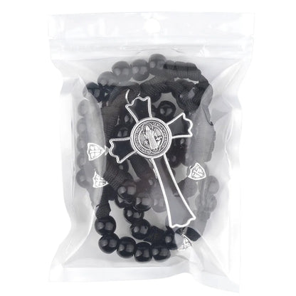 Terço Masculino de Paracord São Bento Preto com Contas Acrílicas