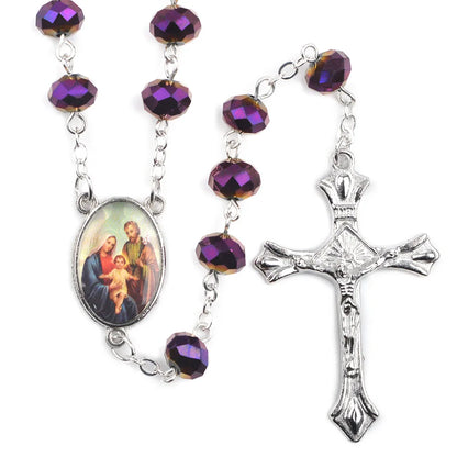 Colar popular facetado roxo do rosário da família sagrada do grânulo de cristal