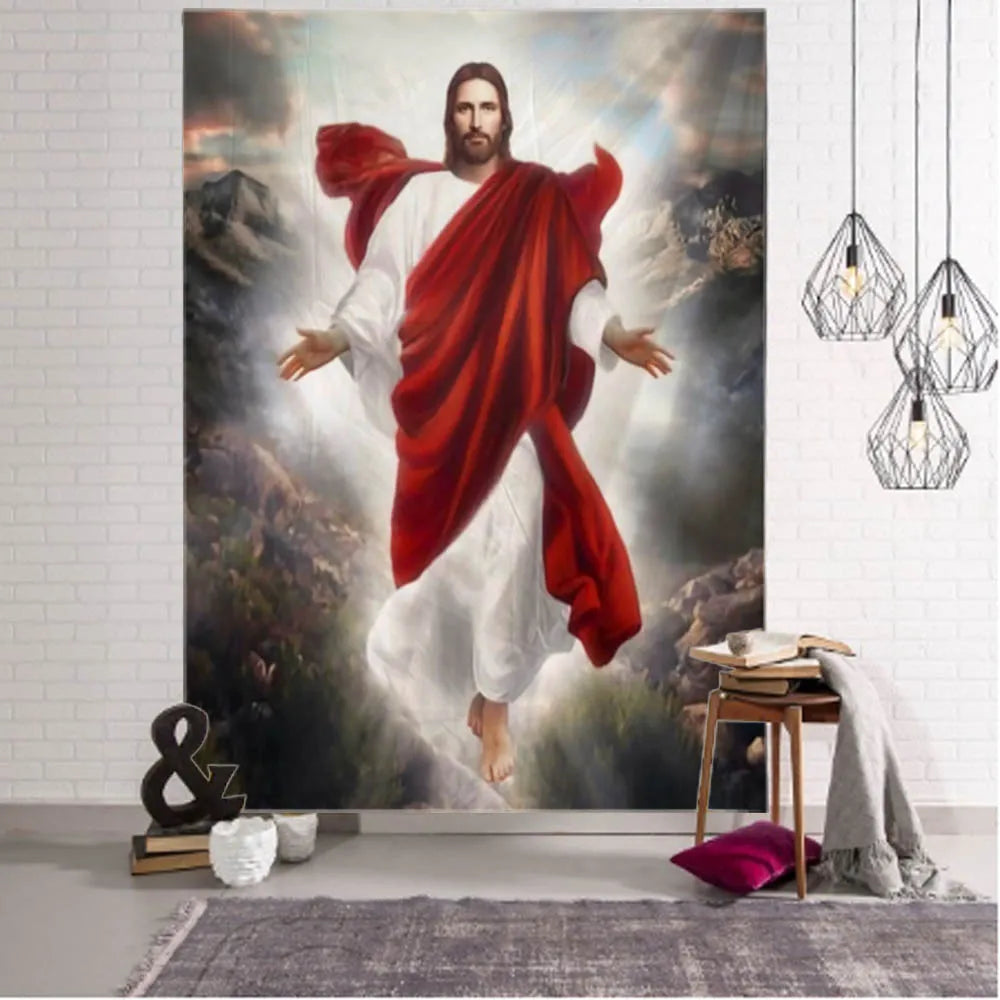 Jesus retro arte ilustração tapeçaria decoração de parede para casa hippie boêmio decoração yoga tapete folhas decoração do quarto estético