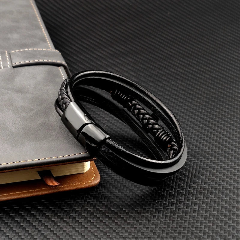 Pulseira Masculina de Couro com Cruz 