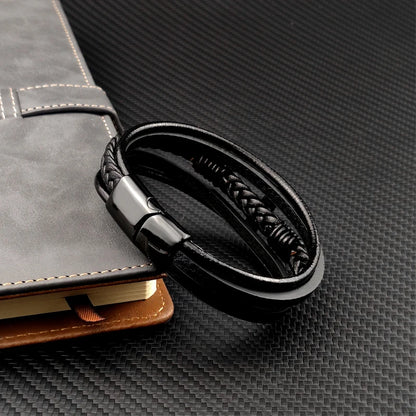 Pulseira Masculina de Couro com Cruz 
