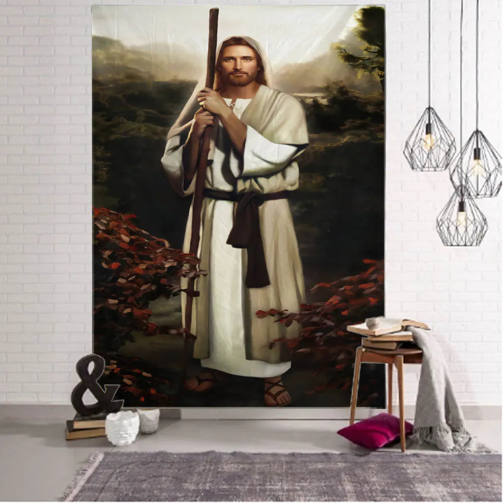 Jesus retro arte ilustração tapeçaria decoração de parede para casa hippie boêmio decoração yoga tapete folhas decoração do quarto estético