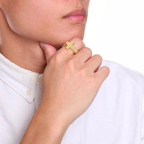 Anel Masculino Cruz em Aço Inoxidável – Força e Fé em Cada Detalhe
