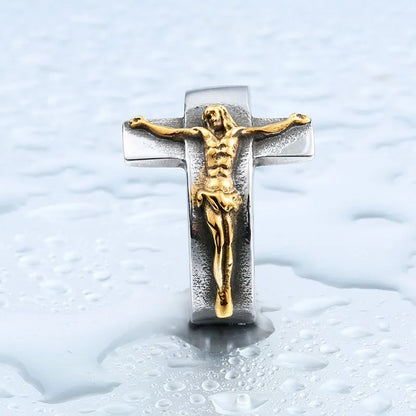Anel Masculino com Crucifixo Aço Inoxidável