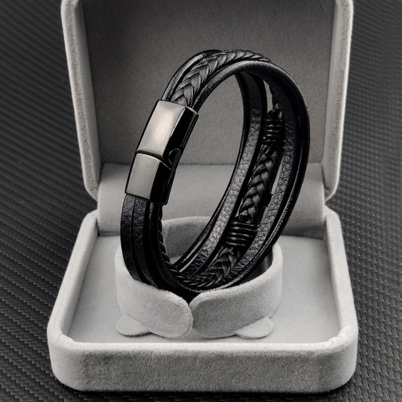 Pulseira Masculina de Couro com Cruz 