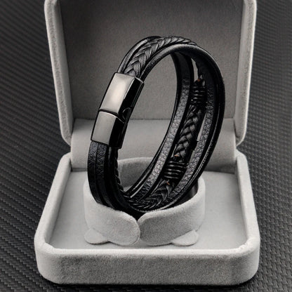 Pulseira Masculina de Couro com Cruz 