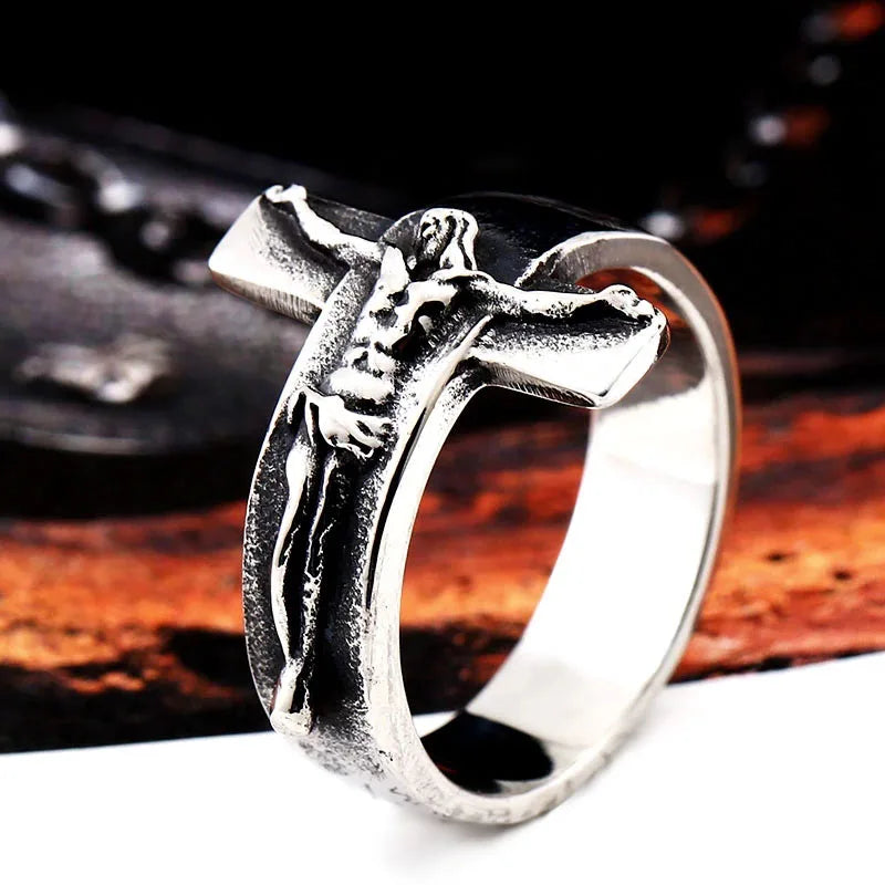 Anel Masculino com Crucifixo Aço Inoxidável