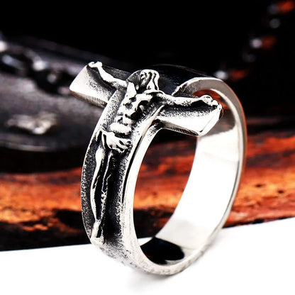 Anel Masculino com Crucifixo Aço Inoxidável