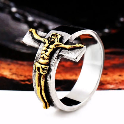 Anel Masculino com Crucifixo Aço Inoxidável