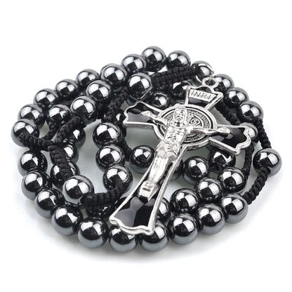 Terço de São Bento Preto com Contas de Hematita