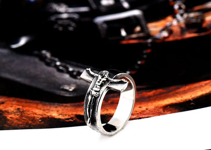 Anel Masculino com Crucifixo Aço Inoxidável
