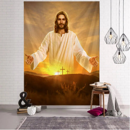 Jesus retro arte ilustração tapeçaria decoração de parede para casa hippie boêmio decoração yoga tapete folhas decoração do quarto estético