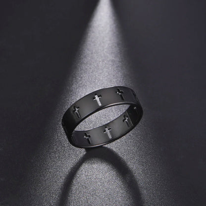 Anel Feminino Cruz Vazada Preto