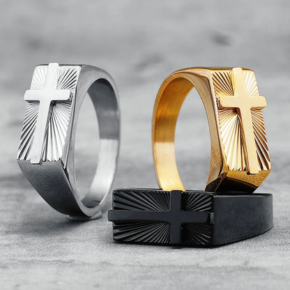Anel Cruz Esculpida em Aço Inoxidável 316L para Homens