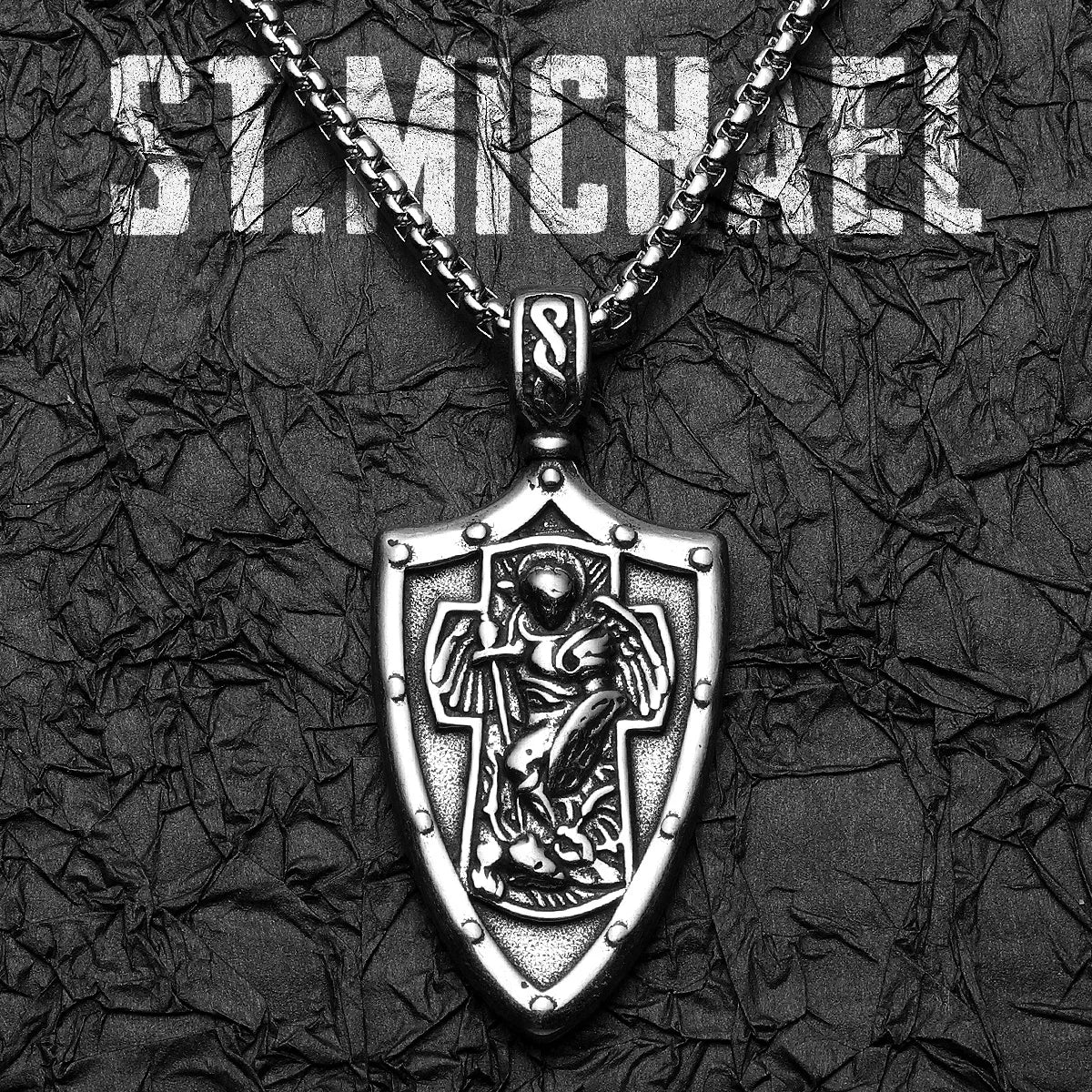 Colar Masculino Pingente de Escudo Arcanjo São Miguel