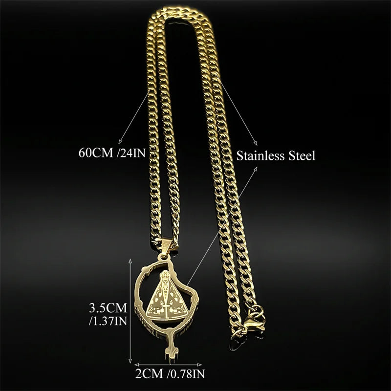 Colar Aparecida Unissex em Aço Inoxidável Dourado