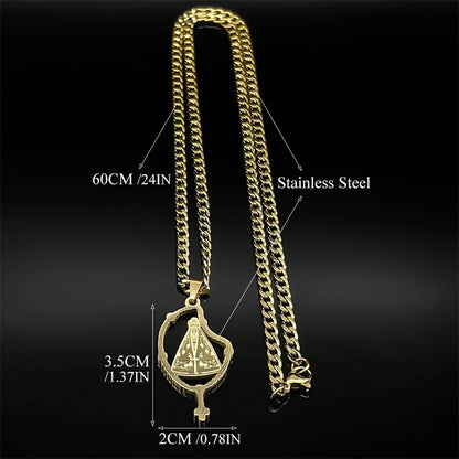 Colar Aparecida Unissex em Aço Inoxidável Dourado