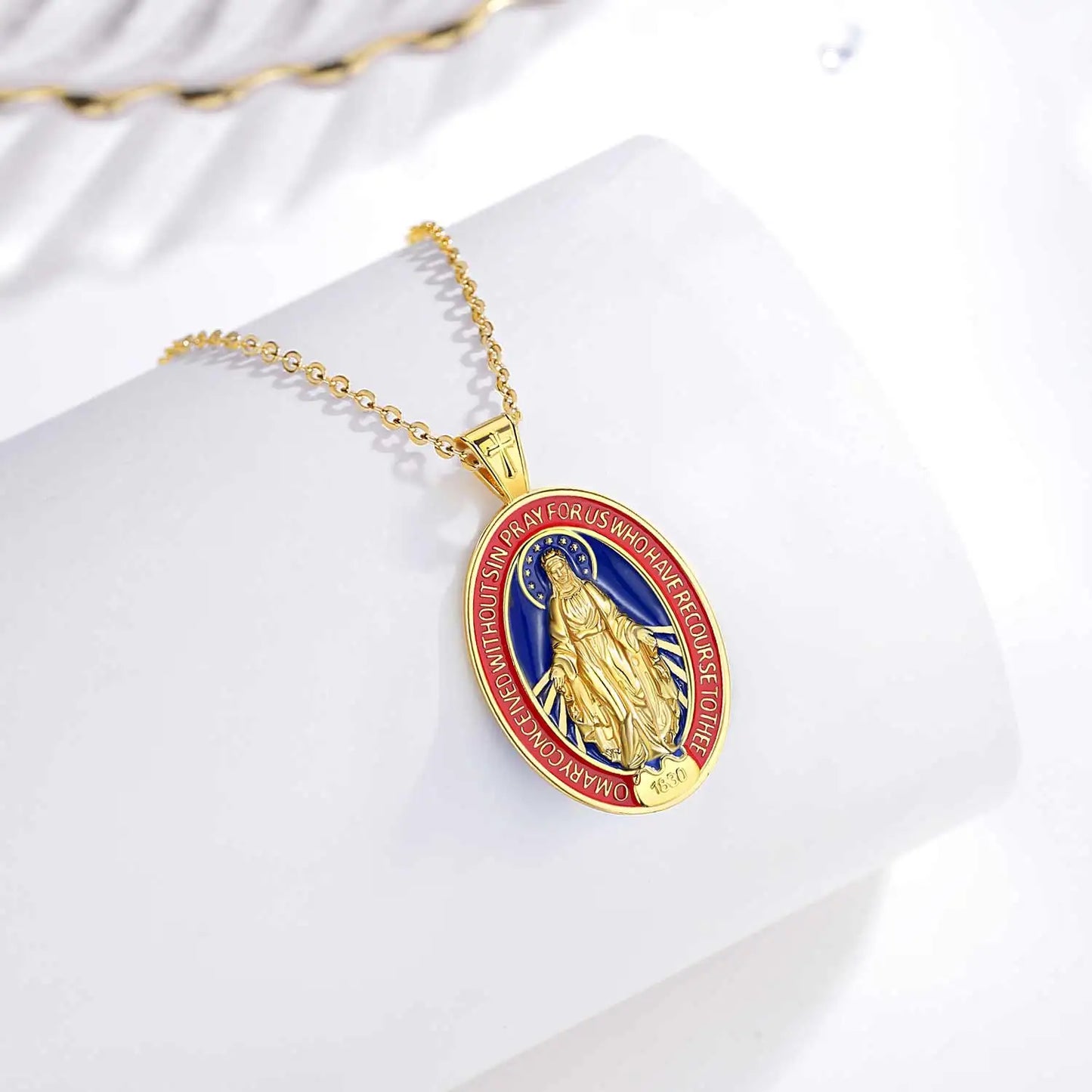 Colar Medalha Nossa Senhora das Graças de Prata Banhado a Ouro