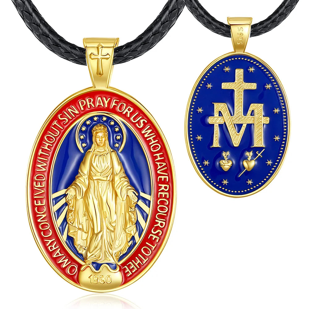 Colar Medalha Nossa Senhora das Graças de Prata Banhado a Ouro