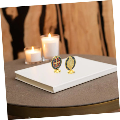 Ornamentos de Mesa Medalha São Bento em Liga de Metal