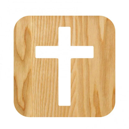 Luminária de Mesa Cruz 3D em Madeira com LED USB