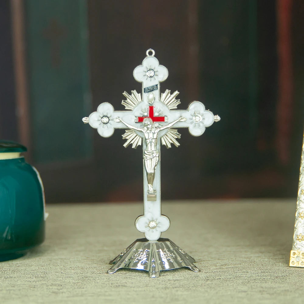 crucifixo de mesa com base prata