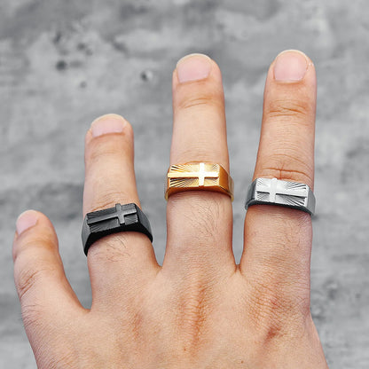 Anel Cruz Esculpida em Aço Inoxidável 316L para Homens