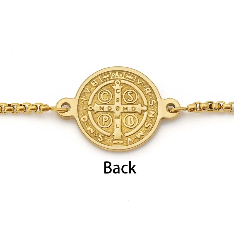 Pulseira Medalha São Bento em Aço Inoxidável Ajustável