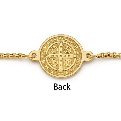 Pulseira Medalha São Bento em Aço Inoxidável Ajustável