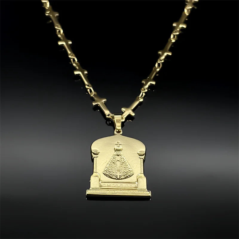 Colar Nossa Senhora Aparecida Aço Inoxidável Dourado