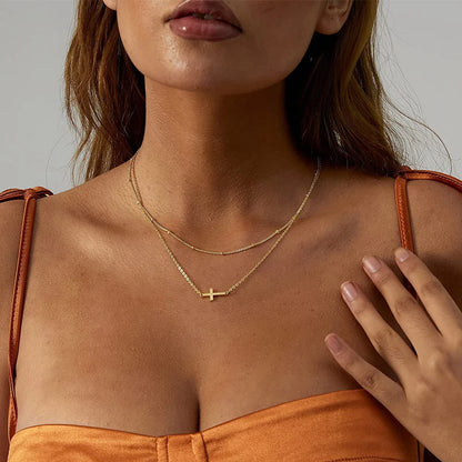 Colar transversal lateral, pingente crucifixo feminino, corrente ajustável de aço inoxidável, mãe esposa amigo presentes