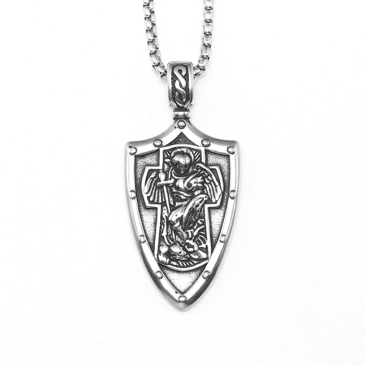 Colar Masculino Pingente de Escudo Arcanjo São Miguel